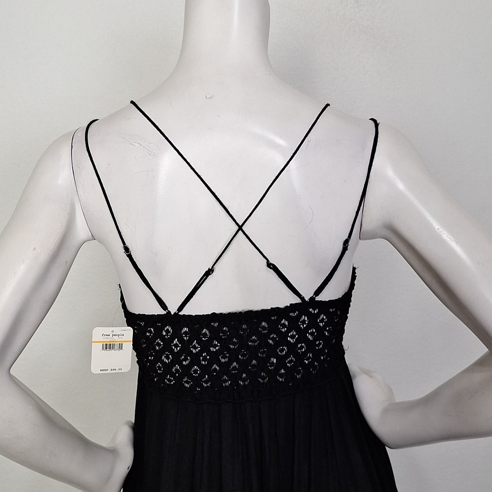 Free People "NEW" Black Adella Boho Whimsigoth Crochet Lace Slip Dress Size S - Picture 7 of 14